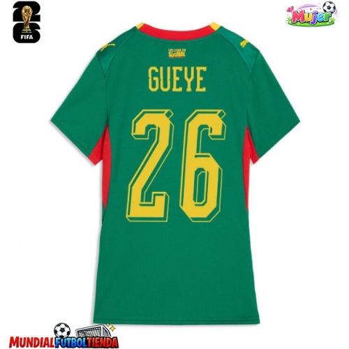 Camiseta Senegal Pape Gueye #26 Segunda Equipación Replica Mundial 2026 para mujer mangas cortas
